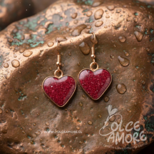 Aros corazón en cobre en rojo